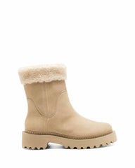 Vince Camuto Marlivi Tortilla Taupe Leather Fur Lined Lug Sole Bootie Ankle Boot