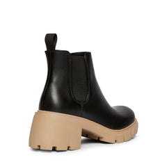 Steve Madden Howler Black/Tan Block Heel Pull On Platform Leather Ankle Boots