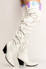 Cape Robbin Kelsey-21 White Over The Knee Pointed Toe Western Thigh High Boots