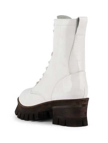 Jeffrey Campbell Sycamore Lace-up Boots WHITE CRINKLE PATENT Platform Boots
