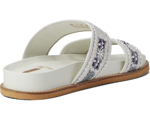 Sam Edelman Otto White Embezzled Slip On Double Strap Slides Flats Sandals
