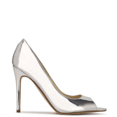 Nine West Prizz Silver Slip On Pointed Open Toe Sky High Stiletto Heel Pump