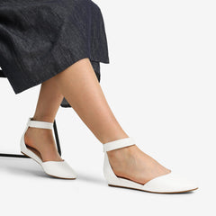 DREAM PAIRS Amiga White Low Wedge Ankle Strap Flats Shoes 12