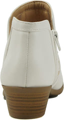 Soda Chance Off White Pu Block Heel Side Zipper Closed Toe Breathable Booties