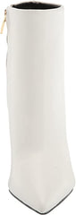 Nine West Bolana White Leather Pointed Toe Stiletto Heel Fashion Ankle Boots