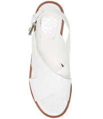 Vince Camuto Marietten White Croco Leather Cross Strap Platform Wedge Espadrilles