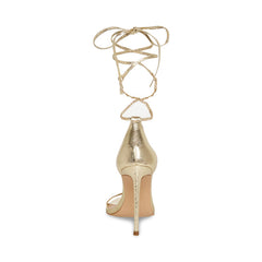 Steve Madden Fizzed Gold Pointed Open Toe Chain Accent Detailed Heeled Sandals