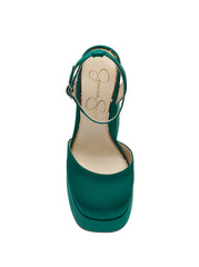 Jessica Simpson Skilla Gem Green Satin Platform Pump Buckle Strap Heeled Sandals