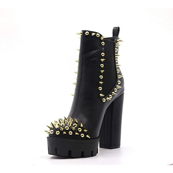 Cape Robbin Jagged Chunky Heel Spike Embellished Platform Chelsea Bootie Black