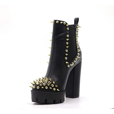 Cape Robbin Jagged Chunky Heel Spike Embellished Platform Chelsea Bootie Black