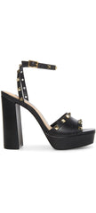 Steve Madden Tabari Black Leather Ankle Strap Open Toe Embellished Heeled Sandal
