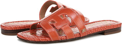 Sam Edelman Bay Orange Sunrise Round Open Toe Slip On Leather Strap Flat Sandals