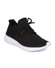 Cape Robbin Haven-1 BLACK Fabric Knitted Lace Up Low Top Jogging Sneakers