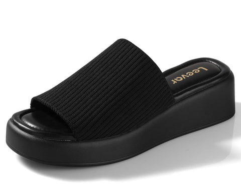 Leevar Platform Wedges Memory Foam Padded Slip On Toe Platform Wedge Sandals 8