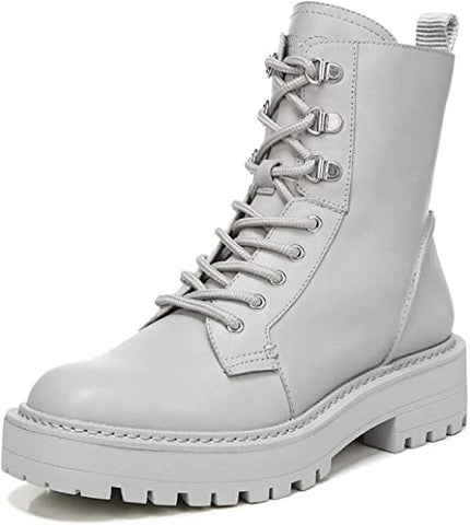 Sam Edelman Lue Pebble Grey Chunky Heel Rounded Toe Lace Up Ankle Combat Boots