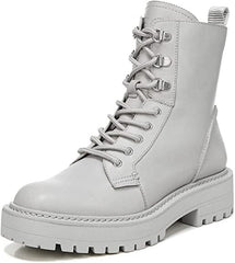 Sam Edelman Lue Pebble Grey Chunky Heel Rounded Toe Lace Up Ankle Combat Boots