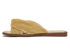 Sam Edelman Issie Gold Embellished Knotted Slip On Open Toe Slide Sandals