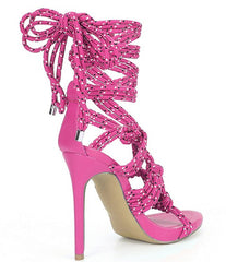 Steve Madden Fiore Pink Multi Strappy Open Toe Tie Up High Heeled Sandals