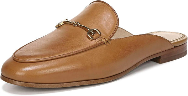Sam Edelman Linnie Saddle Leather Chain Embellished Slip On Almond Toe Flat Mule