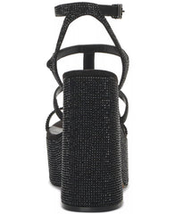 Jessica Simpson Meitini Black Rhinestone Platform Open Toe Strappy Dress Pumps