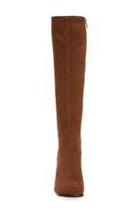 Jeffrey Campbell HOTLAVA-K2 Brown Suede Block Heel Squared Toe Knee High Boots