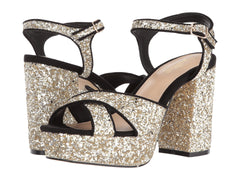 SHELLYS LONDON Annie Gold Glitter Embellished Chunky Heel Platform Sandal Pumps