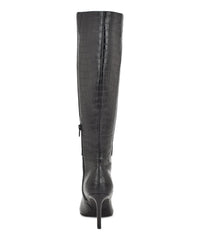 Nine West Ronir Black Croco Pointed Toe Stiletto Heel Knee High Fashion Boots