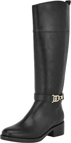 Tommy Hilfiger Ionni Black2 Almond Toe Buckle Detailed Knee High Riding Boots