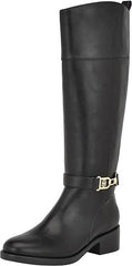 Tommy Hilfiger Ionni Black2 Almond Toe Buckle Detailed Knee High Riding Boots
