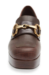 Jeffrey Campbell Student-2 Brown Croco Metal Bit Platform Block Heel Loafers