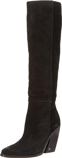 Sam Edelman Annabel Black Leather Stacked Block Heel Pointed Toe Fashion Boots