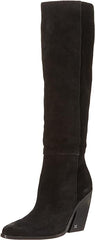 Sam Edelman Annabel Black Leather Stacked Block Heel Pointed Toe Fashion Boots