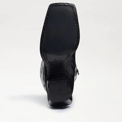 Sam Edelman Tamea Black Washed Leather Squared Toe Stacked Heel Western Boots