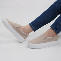 JABASIC Beige Slip On Platform Loafers Casual Comfortable Loafer Shoes 6