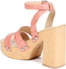 Sam Edelman Rosalind Terra Rose Squared Toe Ankle Strap Block Heeled Sandals