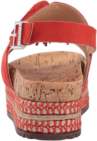 Schutz Monicca Nice Orange Red Suede Tassel Suede Platform Wedge Buckle Sandals