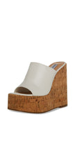 Steve Madden Joanne White Leather Slip On High Platform Wedge Heeled Sandals