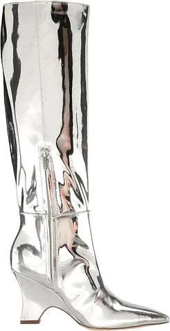 Sam Edelman Vance Soft Silver Pointed Toe Kitten Heel Knee High Fashion Boots