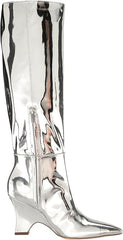 Sam Edelman Vance Soft Silver Pointed Toe Kitten Heel Knee High Fashion Boots