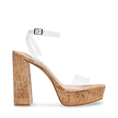 Steve Madden Lessa Clear Platform Buckle Ankle Strap Block Heeled Dress Sandals