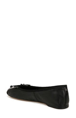 Sam Edelman Zooey Black Leather Bow Detailed Rounded Toe Slip On Ballet Flats