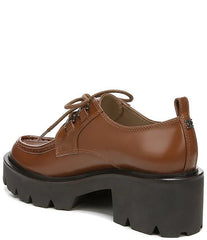 Sam Edelman Monna Mocha Leather Chunky Heel Lace Up Almond Toe Fashion Loafers