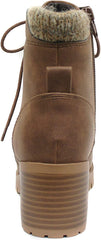 Soda Single Light Brown Lug Sole Chunky Heel Lace Up Platform Combat Wide Boots