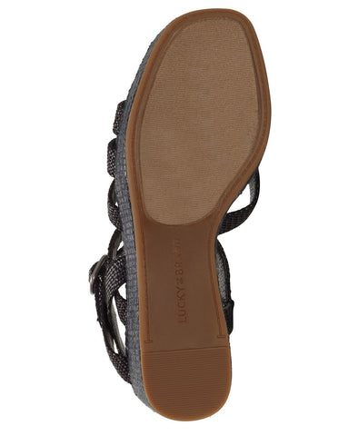 Lucky Brand Carlisha Raffia Sculpted Platform Wedge Sandal BLACK Denim