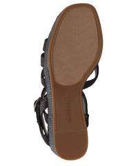 Lucky Brand Carlisha Raffia Sculpted Platform Wedge Sandal BLACK Denim