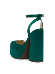Jessica Simpson Skilla Gem Green Satin Platform Pump Buckle Strap Heeled Sandals