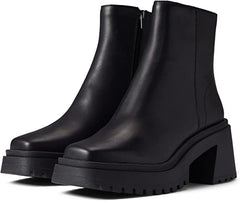 Steve Madden Fella Black Leather Chunky Block Heel Round Toe Fashion Ankle Boots