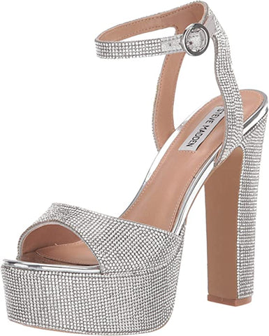 Steve Madden Skyla-R Rhinestone Ankle Strap Rounded Open Toe Platform Sandal