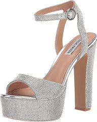 Steve Madden Skyla-R Rhinestone Ankle Strap Rounded Open Toe Platform Sandal