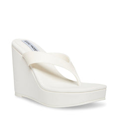 Steve Madden Refined White Slip On Rounded Open Toe Platform Wedge Sandals